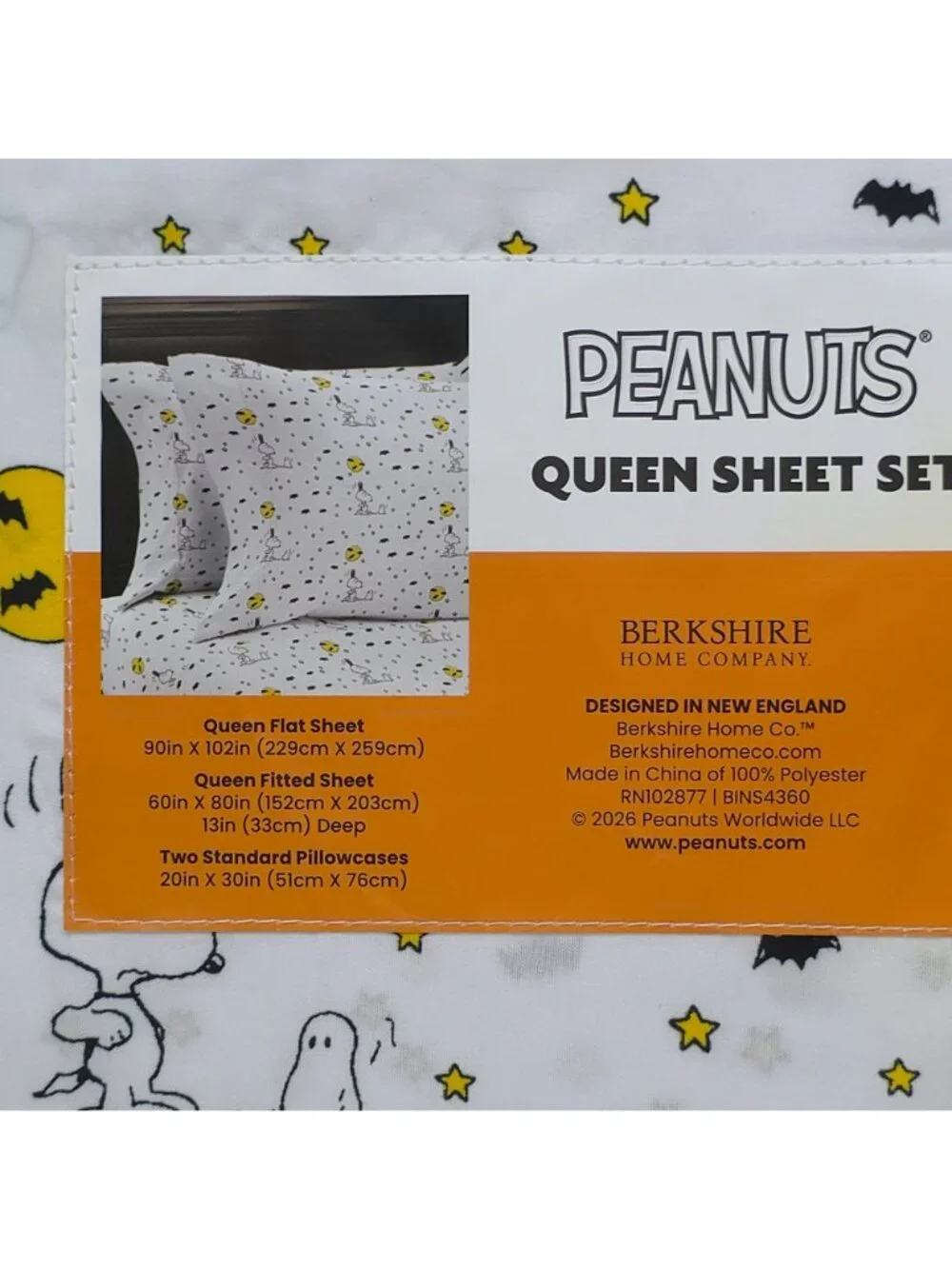 Peanuts Snoopy Halloween Queen Sheet Set By Berkshire Bats Ghosts Moon Polyester